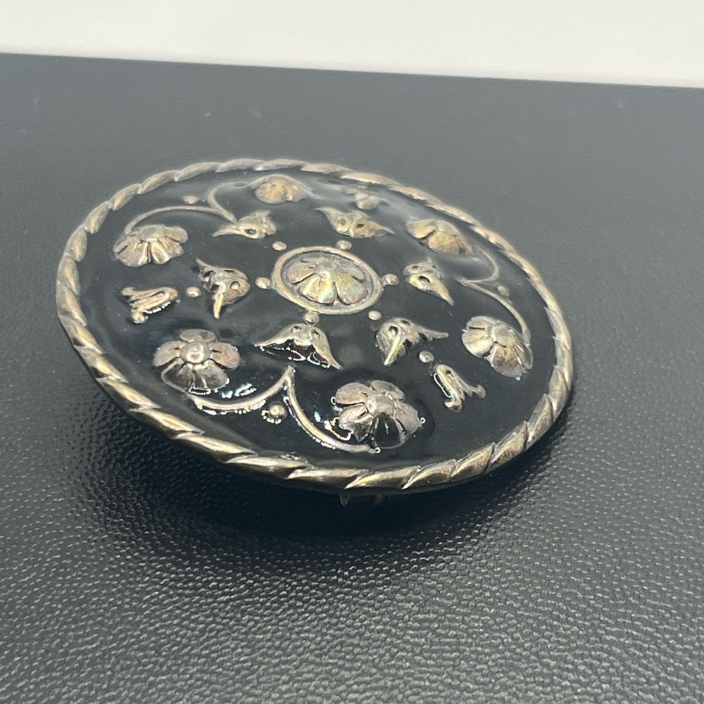 Andresen & Scheinpflug Norway vintage Sterling Silver Black Enamel Brooch pin - Picture 7 of 16